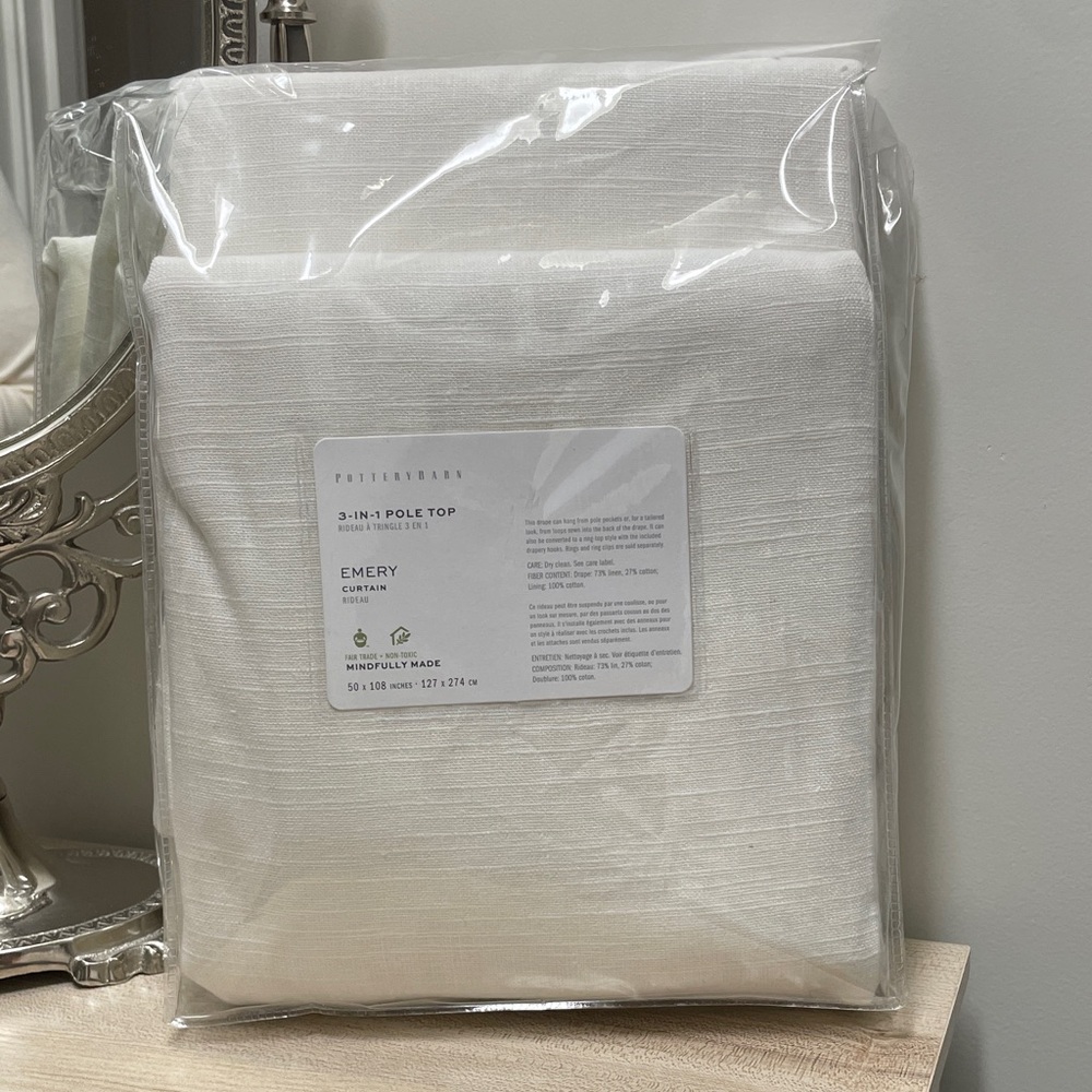 Pottery Barn Emery Curtain in White/ IVORY- 1 Curtain Panel-